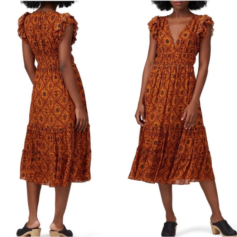 Ulla Johnson Anika Printed Midi Silk Dress Burnt … - image 3